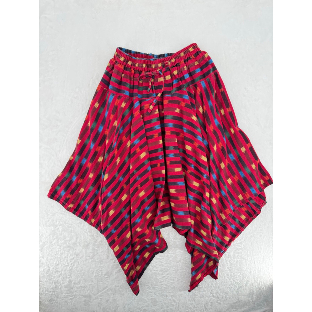 Asymmetric Hem Skirt Red Multicolor Hippie Boho Rasta Festival Jamaican S-M